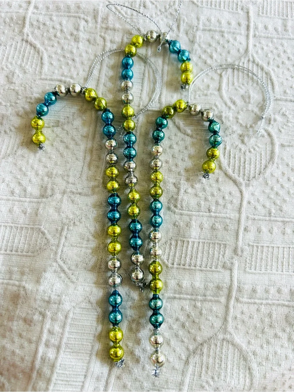 🎄 Vintage repurposed mercury glass bead candy cane holiday Christmas ornaments